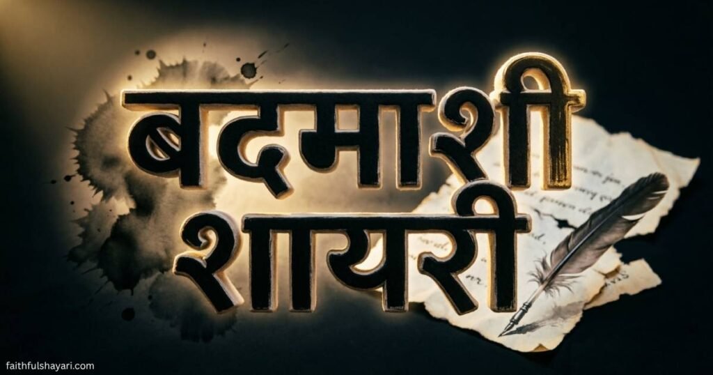 Bold Hindi “Badmashi Shayari” text on a dark, stylish background.