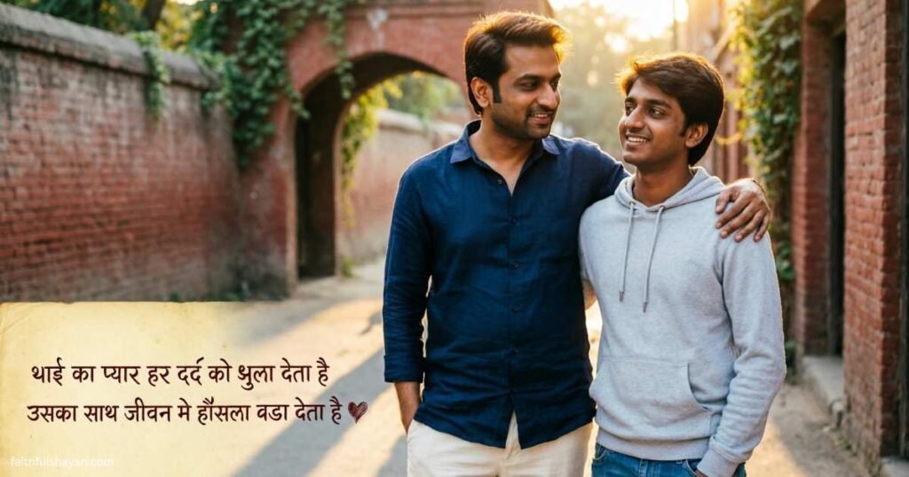 Bhai Shayari featured image with heartfelt Hindi quotes celebrating brotherly love and bond.