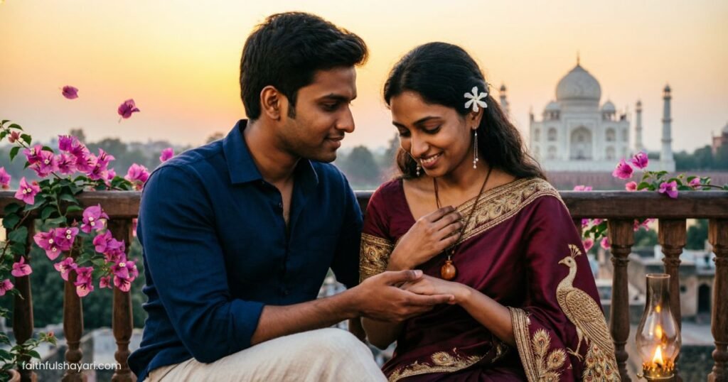 Romantic couple sharing a loving moment.