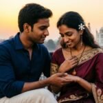 Romantic couple sharing a loving moment.