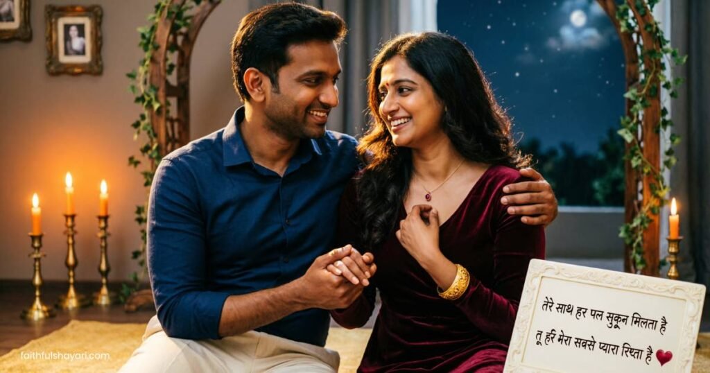 Romantic couple celebrating with Happy Anniversary Shayari.