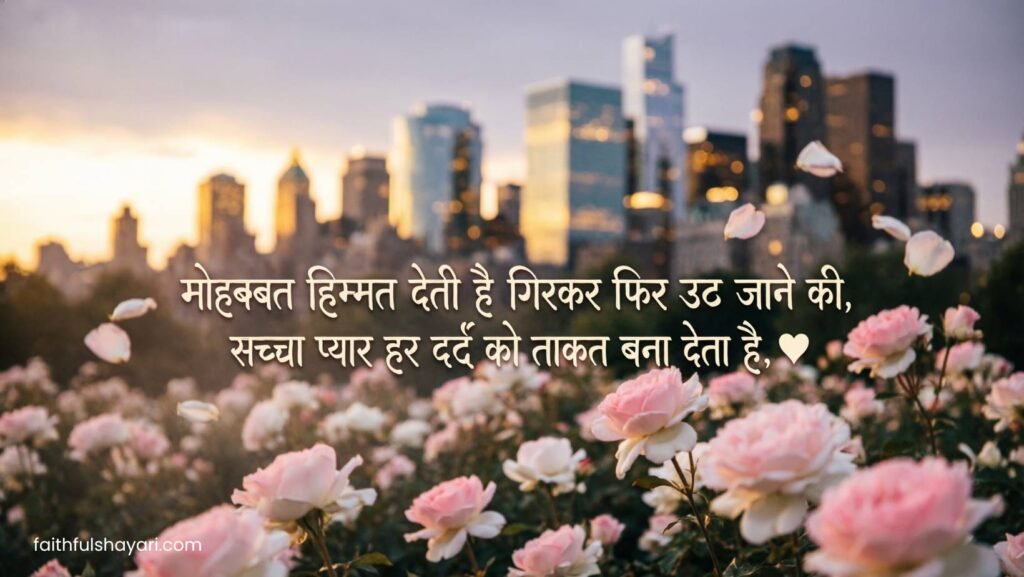 Romantic background with motivational love shayari text.