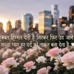 Romantic background with motivational love shayari text.