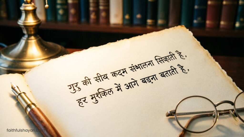 Motivational teacher shayari in Hindi showing respect and inspiration for teachers.