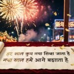 Festive New Year Shayari image with lights, celebration vibes, and Hindi poetry.