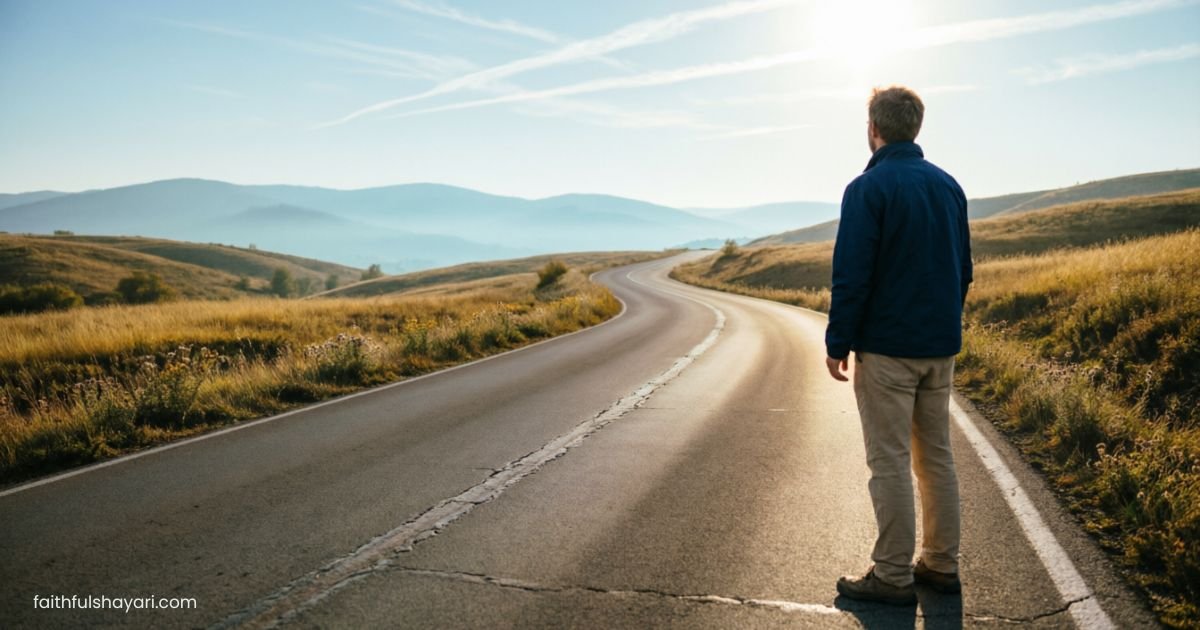 A long road under soft sunlight, symbolizing life’s journey.