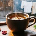 A warm cup of tea placed by the window with a peaceful mood, reflecting the feeling of Chai Shayari.
