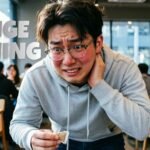 Person showing an awkward, embarrassed reaction representing cringe.
