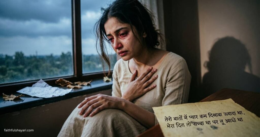 Sad “Dhoka Shayari” themed emotional heartbreak image.