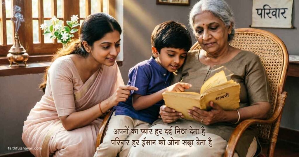 Emotional Family Shayari image with a warm family theme.