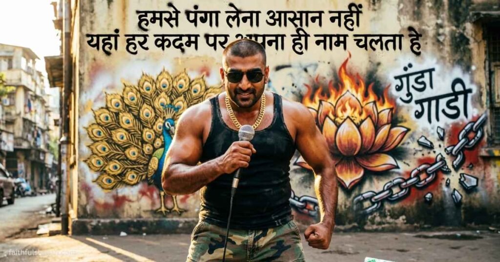Bold Gunda Gardi Shayari themed image with attitude typography and desi swag.