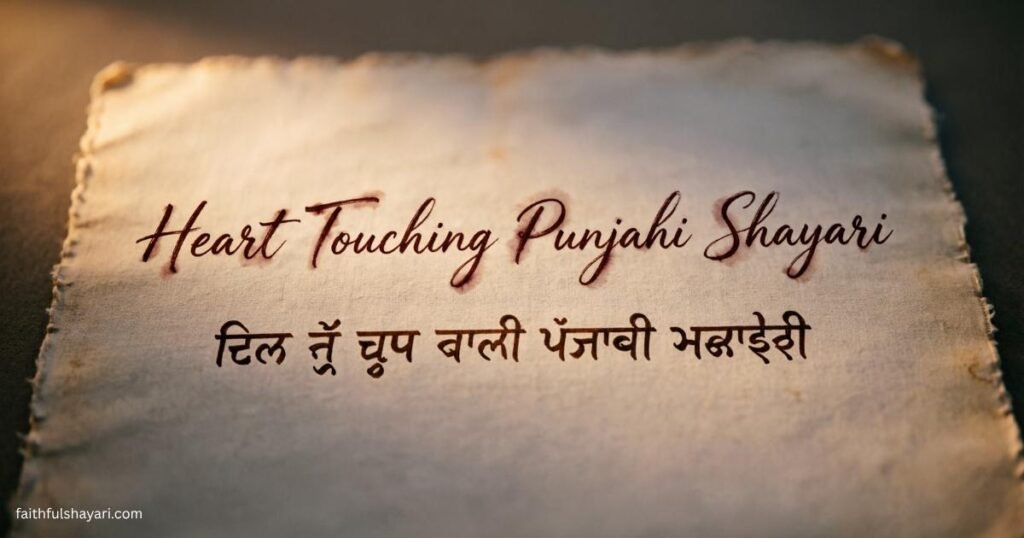 Heart touching Punjabi Shayari written on a soft and emotional background.