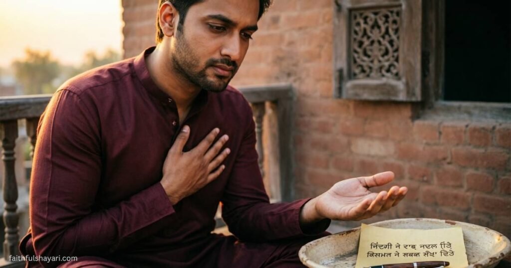 Heart-touching Punjabi Shayari image about kismat, love, and destiny.