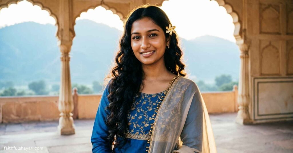Beautiful girl smiling softly with a graceful and charming look.