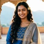 Beautiful girl smiling softly with a graceful and charming look.