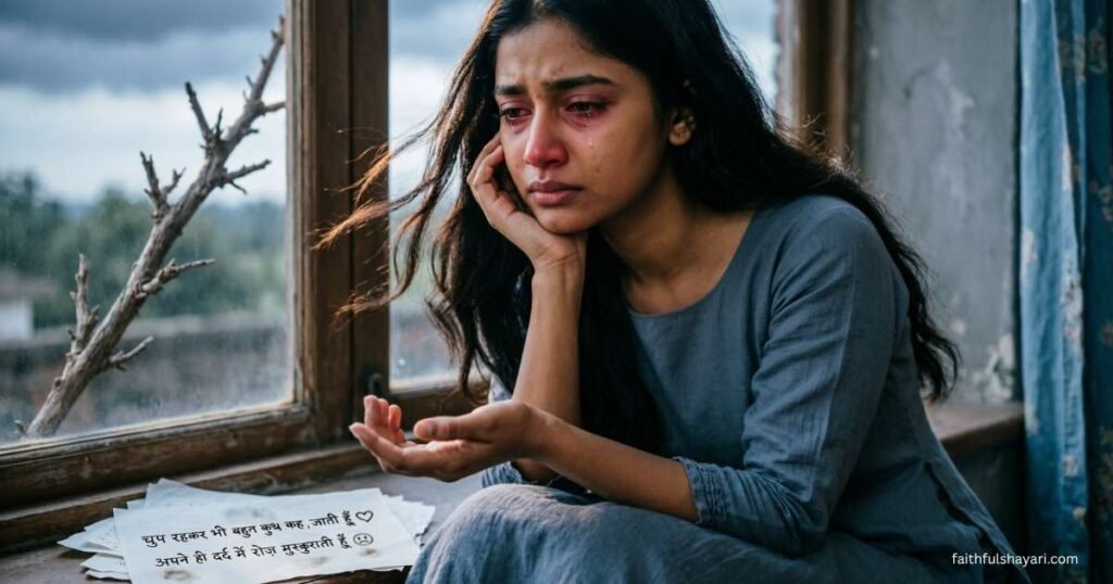 Sad Shayari for Girls showing a lonely girl with a sad emotional mood.