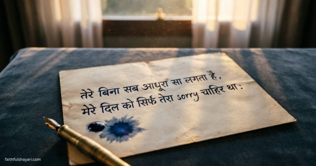 Emotional Sorry Shayari text showing heartfelt apology.