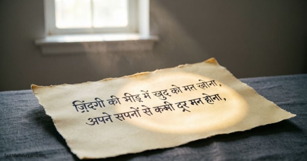 Emotional Zindagi Shayari image with a calm background.