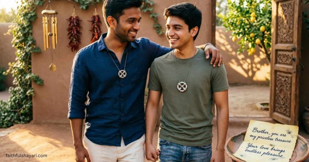 Two brothers smiling together, representing love and brotherhood.