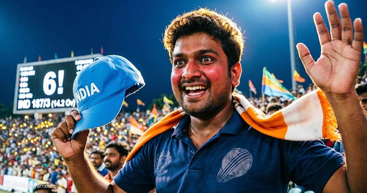 Cricket fan celebrating a big shot during an exciting match.