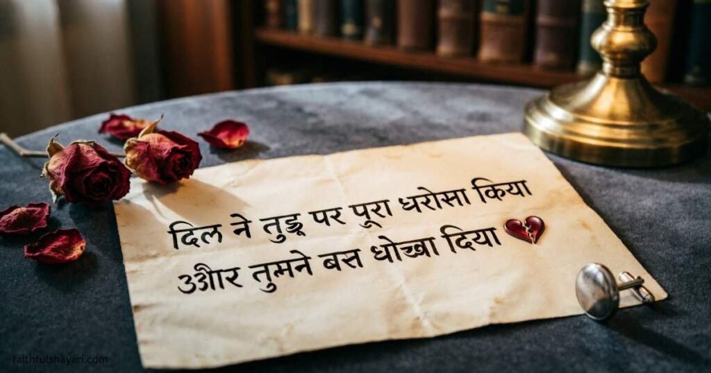 Dhoka Shayari in Hindi showing heartbreak and betrayal theme.