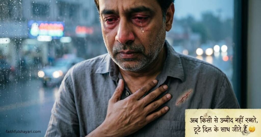 Broken heart themed image for Dil Tuta Shayari showing sadness and emotional pain.
