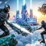 Gaming PlayMyWorld showing a vibrant virtual gaming world with action and adventure.