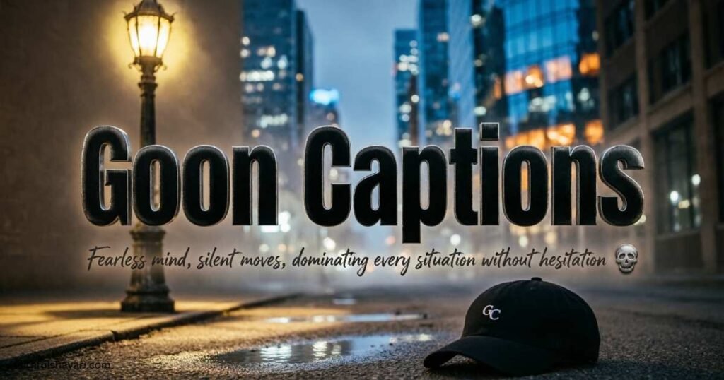 Bold “Goon Captions” text showing attitude and confidence theme.