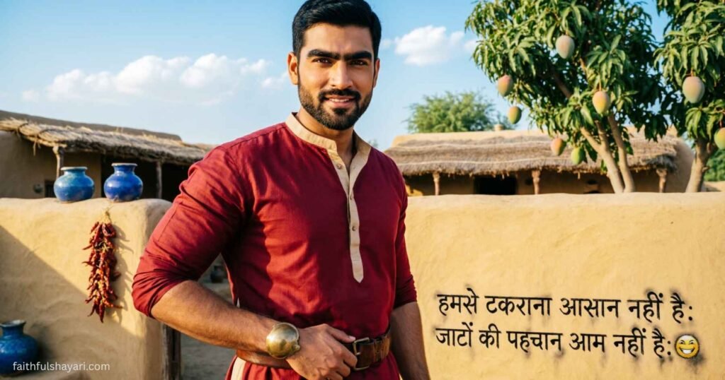 Proud Jaat man with a confident attitude in a village setting.