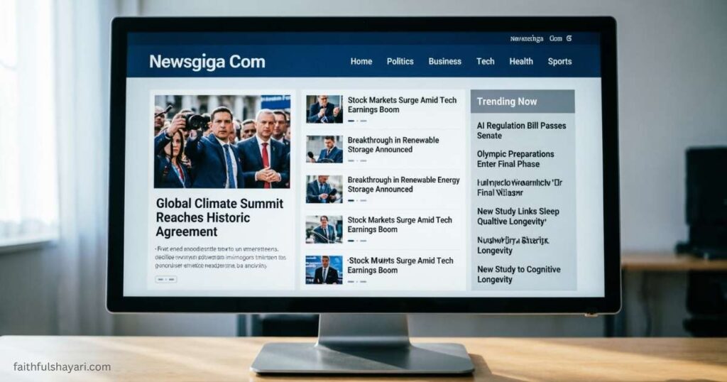 Newsgiga Com website homepage featuring news articles, trending topics, and an organized content layout.