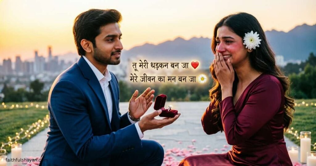 Romantic proposal scene with love-filled emotions.
