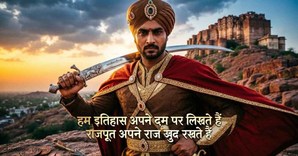 Rajput Shayari featured image showing royal pride and bravery.