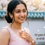 Smile Shayari in Hindi featuring a happy smiling vibe with soft, positive background.