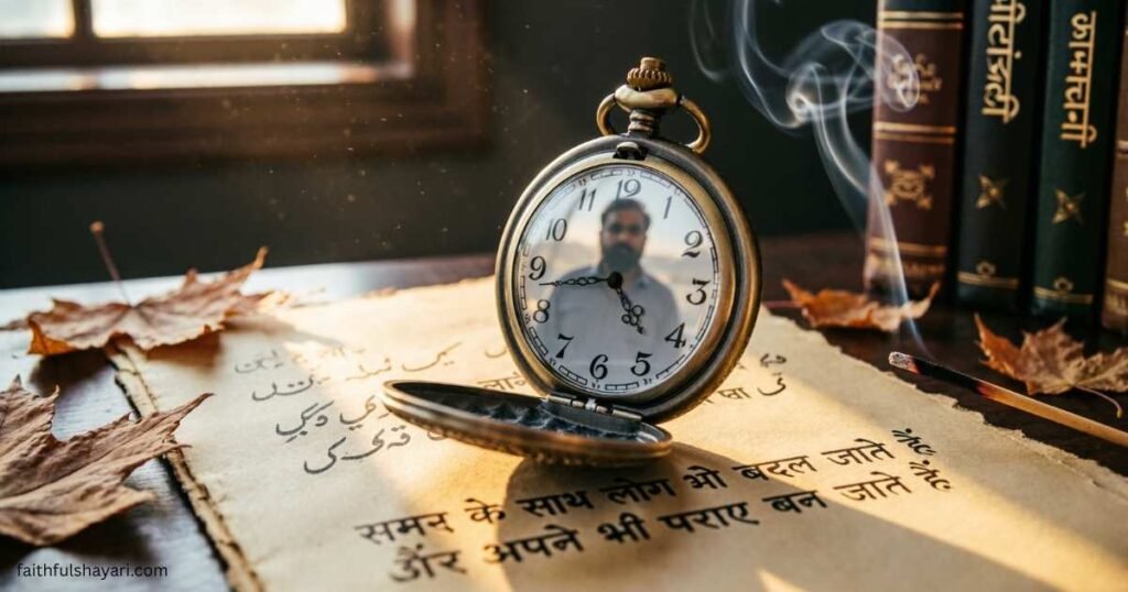 Waqt Shayari themed image showing time, emotions, and poetic mood.