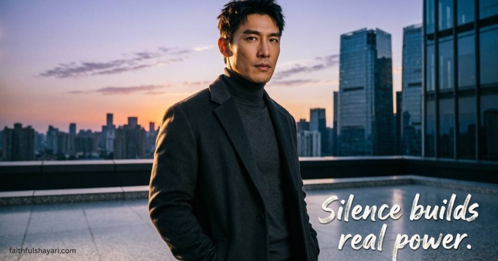 Man standing confidently with a bold look representing sigma male captions.